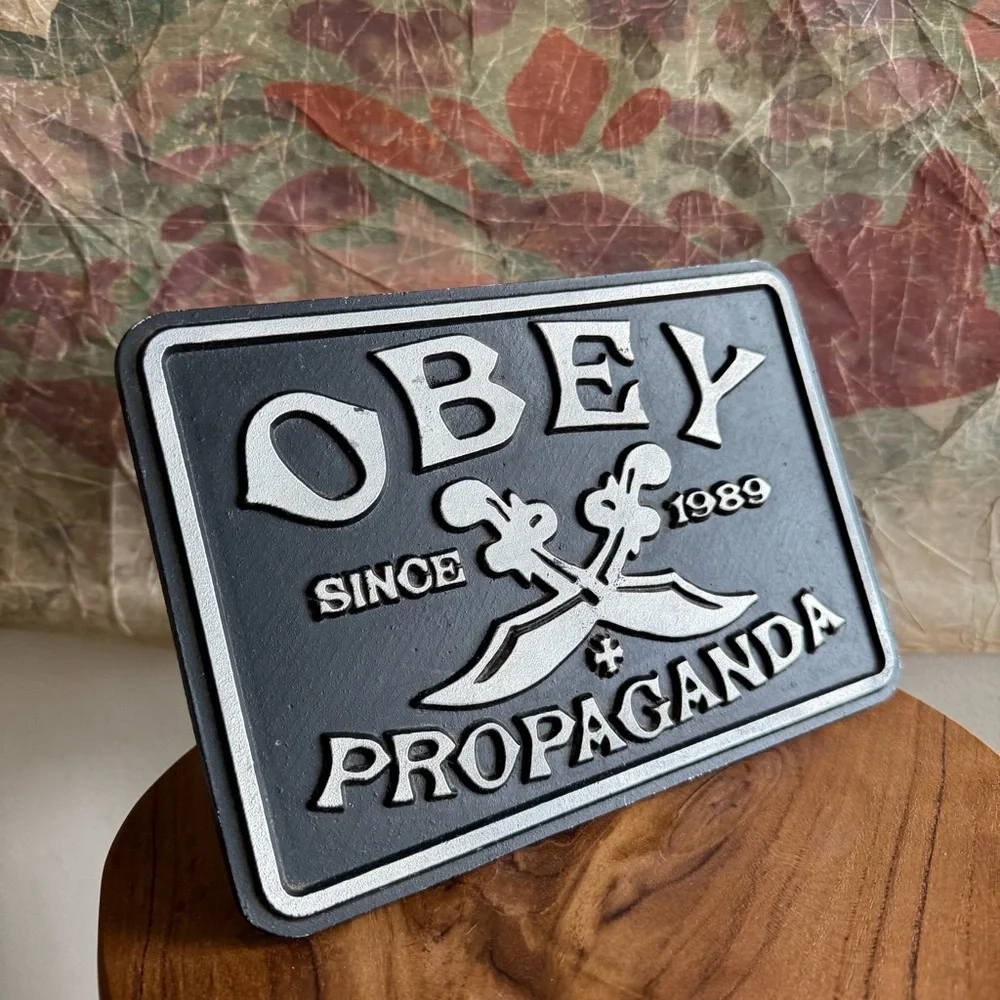 Obey Swords 2009 Shepard Fairey Die Cast Metal Sign Propaganda Plaque